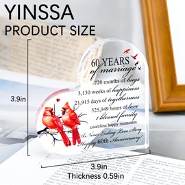 YINSSA 60th Valentines Day Gifts 60th Years of Marriage Gift Wedding Anniversary Acrylic Gifts for Couple Women Mom Wedding Anniversary Decoration Gift for Couple Parent Husband Wife