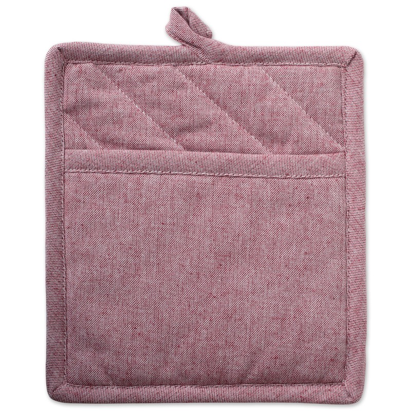 DII 100% Cotton Solid Chambray Kitchen Set, Potholders, Barn Red,