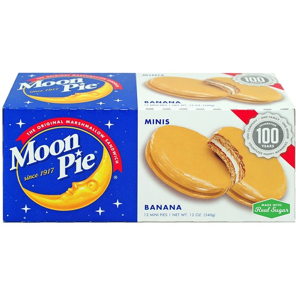 MoonPie Mini Banana Marshmallow Sandwich - 1oz, 12Count Box (Pack of 12 Boxes, 144Count Total) | Small Bite Size Banana Covered Graham Cracker & Marshmallow Pie