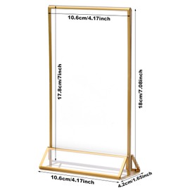 Pack of 6 Acrylic Sign Holders with Golden Edge, Clear Table Menu Stand, Menu Holder Display, Double-Sided Place Card Holder, Picture Frame with Vertical Stand for Wedding, Table Number Photo