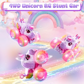 SUMEAUT Remote Control Car Unicorn Monster Trucks for Girls 360° Rotating 4WD Stunt RC Cars with LED Lights and Music, 2.4GHz Toy Various Terrain Pink RC Cars Birthday Gifts for Kids Girl Age 3-10