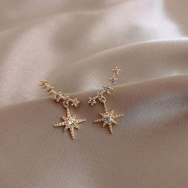 RELOVET Climber Star Sparkle Studs Earrings Rhinstone Crystal Sterling Silver Dainty for Women Fashion
