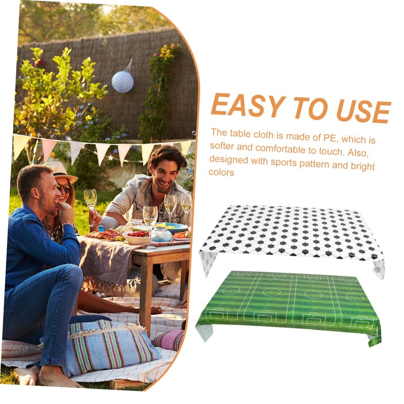 Hohopeti 2pcs Football Party Tablecloth Reusable Table Cover Grass Print