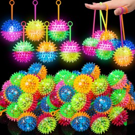 Sotiff 100 Pcs Light up Ball Spiky LED Bouncy Ball Christmas Flashing Squeaky Ball Stress Relief Balls Rubber Sensory Toy Carnival Prizes Xmas Party Favor Goodie Bag Fillers Stocking Stuffers Gifts
