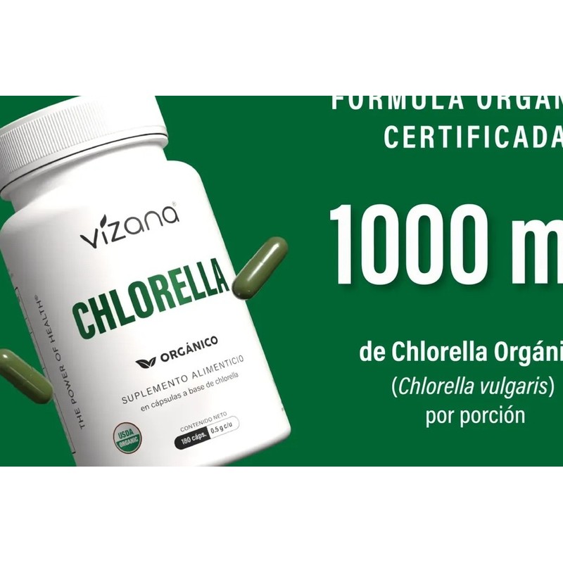 Chlorella Orgánicas (180 Caps-500 Mg) Vizana Nutrition Sin Sabor