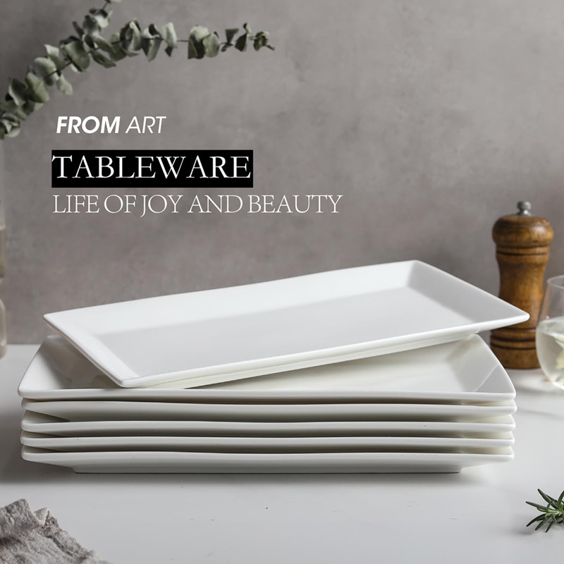 Rectangular Ceramic Plates Set, 12 Inch Large Ceramic Serving Dishes,