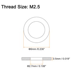 sourcing map 500Pcs M2.5 Flat Washer, Carbon Steel 2.7mm ID x 6mm OD x 0.5mm Thick for Bolt Screw, Factories Repair, Kitchens, Shops, and Outdoor Construction, Black