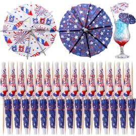 Chengu 100 Pcs 4th of July Cocktail Drink Umbrella Picks 4 Inch Drink Umbrella Parasol Toothpicks for Independence Day Patriotic American Theme Party Summer Party Decorations