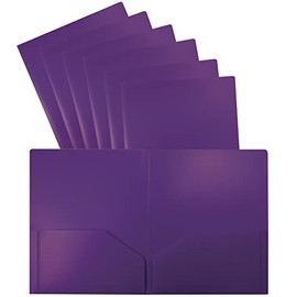 Heavyweight Plastic 2 Pocket Portfolio Folder, Letter Size Poly Folders by Better Office Products, 24 Pack (Purple)