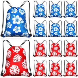 Yiyiring 30 Pcs Hawaiian Drawstring Bags Bulk 12 x 10 Inch Hibiscus Party Favors Bags Hawaii Themed Party Favors Decor for Kids Birthday Baby Shower Summer Holiday Supplies(Hawaiian)