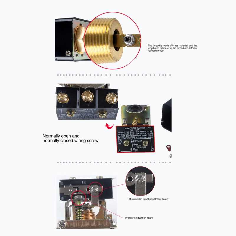 Water Flow Switch Paddle Control Brass SPDT Contacts 15A Flow