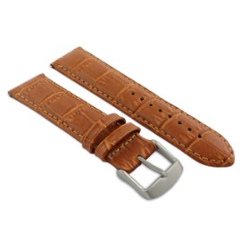26mm Tan Genuine Leather Mock Croc Watch Strap Band Mens Crocodile Padded Sandblasted Buckle