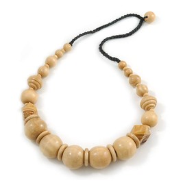 Avalaya Chunky Natural Wood Bead with Black Cotton Cord Necklace - 62cm L