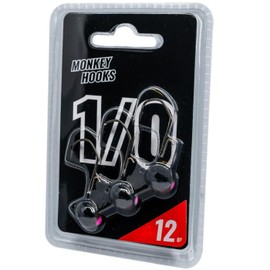 Monkey Lures Hook - 3 Jig Heads, Size/Weight/Colour: Size 1/0 / 12 g / Black