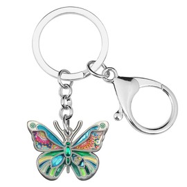 DUOWEI Cute Butterfly Gifts for Women 18K Gold Plated Stainless Steel Butterfly Keyring Ring Decor Car Charms, Green, Medium