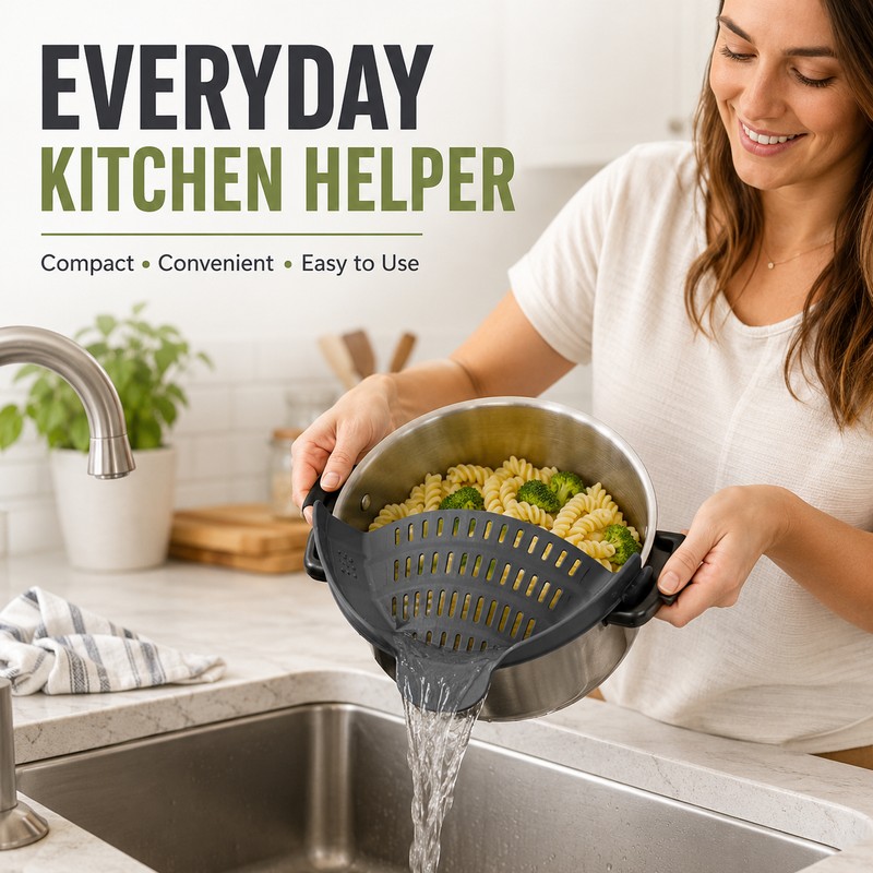 Clip-On Silicone Strainer for Pots & Pans – Compact Colander