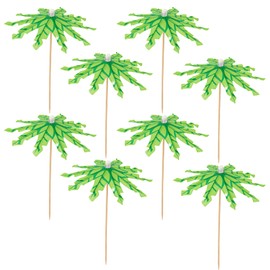 Framendino, 40 Pack Tropical Coconut Palm Tree Toothpicks Green Paper Umbrellas Bamboo Toothpick Cocktail Parasol Sticks for Cocktail Cupcake Toppers Fruit Party Decorations