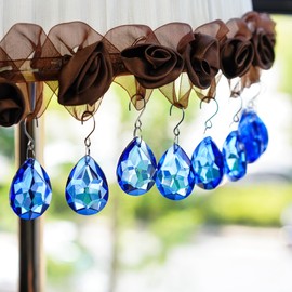 H&D HYALINE & DORA 10pcs Bauhinia Crystal Suncatcher Prisms Chandelier Beads Replacement 38mm Hanging Crystals Ornament Pendant for Window Wedding Party Decor,Blue