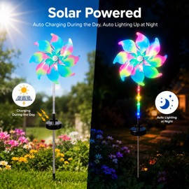 360° Solar Wind Spinners with Led Lights, Windmill for Yard & Garden Decor, Solar Powered Outdoor Decorative Lights with Kinetic Wind Sculptures,8 Modes Lighting, Waterproof