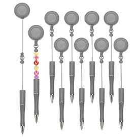 PATIKIL Beadable Pens, 10 Pcs Retractable Badge Reel Beadable Pen Bulk Beaded Ballpoint Pen Black Ink for DIY Making, Office Worker, Waitress, Writing Supplies, Grey