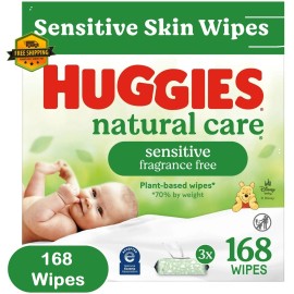 Huggies Natural Care Sensitive Unscented Baby Wipes, 3-Pack, 168 Wipes Total