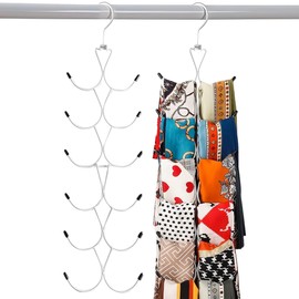 1 Pack Scarf Holder with 12 Compartments, Scarf Hangers, Scarf Organizer with 360° Rotating Hook, Foldable Tie Holder for Wardrobe, for Closet, Scarves