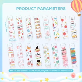 Eiapadeor UV DTF Bookmark Wraps - 16 Sheets Book Cat Rub on Transfer Stickers for DIY Acrylic Bookmark Crafts Double-Sided Design Waterproof UVDTF Stickers, Rub on Transfers Decals for Book Lovers
