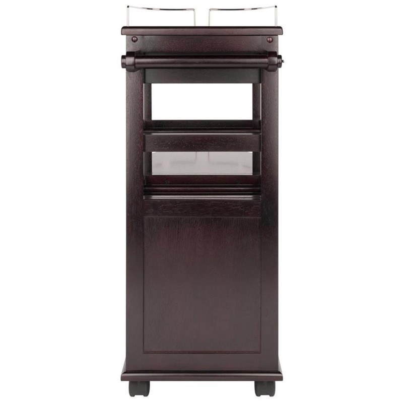 Winsome Jimmy Entertainment Transitional Solid Wood Bar Cart in Espresso