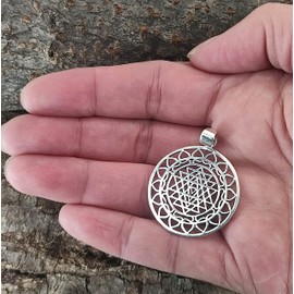 Kiss of Leather Sri Yantra Pendant 925 Sterling Silver No. 130, enamel, No Gemstone