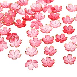 PATIKIL 50pcs Floral Spacer Beads Gold Plated 5 Petal Gradient Acrylic Cherry Blossom Beads Bracelet Earrings Necklace Jewelry Making DIY Craft Red Gradient