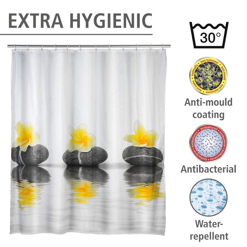 Wenko 20960100 Shower curtain Stones with Flower highquality textile fabric,