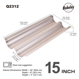 Bakeley French Baguette Bread Pan, Perforated 2 Loaves Baguette Baking Pan, 14.75" x 9.45", Non-Stick Ultra-Ventilate French Bagette Bread Pan for Oven Baking (Champagne Gold)