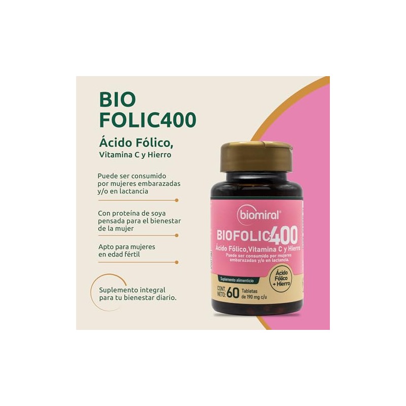Biomiral Biofolic-400 Multivitaminico Mujer, 60 Tabletas