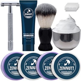 Cuencos de jabón de afeitar duraderos para hombres, con 4 paquetes de jabones de afeitar, cepillo de afeitar, crema de afeitar, gran set de regalo para hombres, kit de afeitado superior para hombres barba y bigote