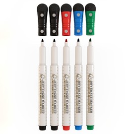 Mag-Fancy Magnetic Dry Erase Marker Set - Fine Tip 1mm Erasable Whiteboard Markers, Build-in Eraser, 4 Color 5 Pack, Safe Inks, Low Odor