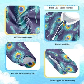 vvfelixl Baby Clothes Sleeper Peacock Feather Floating Baby bodysuits Play One-Piece Footies 2-Way Zip Closure For 12-18 Months