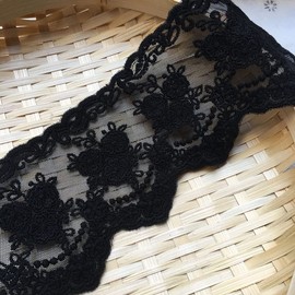 8 cm Wide Europe Small Flower Pattern Inelastic Embroidery Lace Trim, Curtain Tablecloth Slipcover Bridal DIY Clothing/Accessories (1.8 Metres in One Package) (Black)