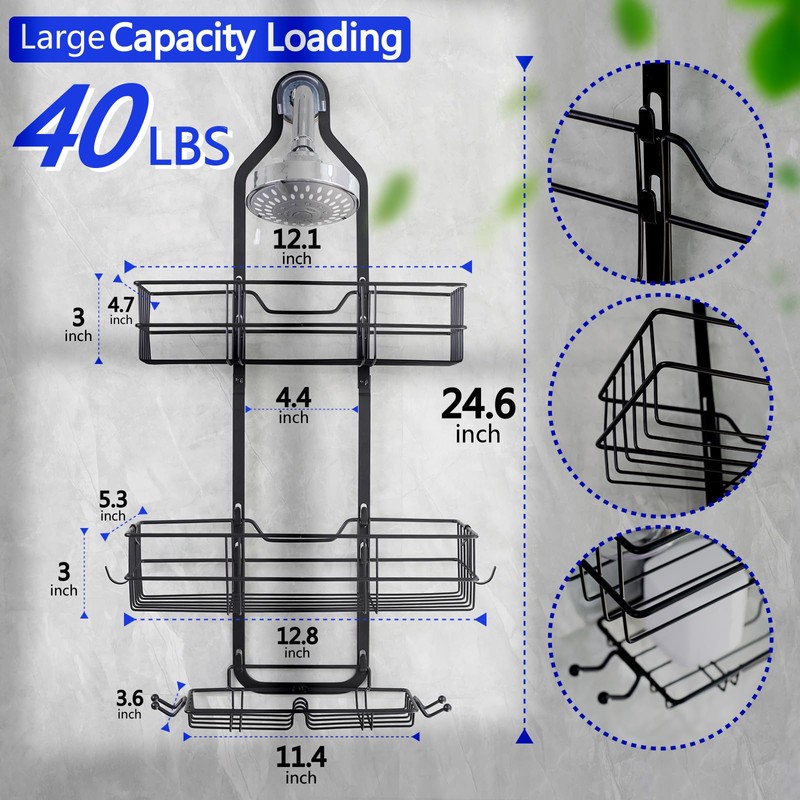 Over the Shower Head Caddy No Drilling black shower caddy