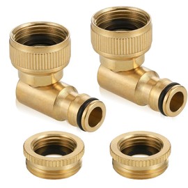 Casenly Brass Angled Tap Connector 1/2 and 3/4 Inch, 360° Rotating Hose Connector, 90° Tap Connector Female Thread Tap Adapter Garden Hose Tap Connector