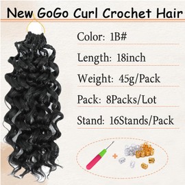 18 Inch Pretwisted Gogo Curl Crochet Hair 8 Packs - Curly Pre-looped Ocean Water Deep Wave Braiding Hair for Women (1B, 18inch)