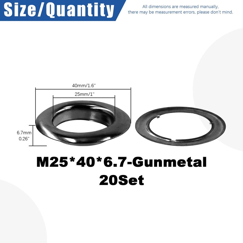 Glarks 20Pcs 25MM/1'' Gun-Black Metal Thickened Grommet Eyelets with Washers