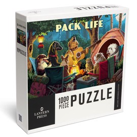 Lantern Press Painterly, Pack Life, Dogs Around Campfire, Sentiment, 1000 Piece Jigsaw Puzzle for Adults, Made in USA with Reference Poster