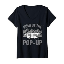 Womens Funny Pop Up Camper Art For Men Dad Pop Up Trailer Camping V-Neck T-Shirt