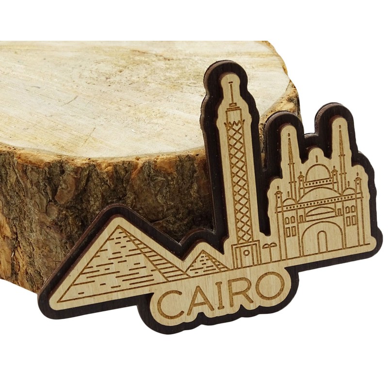 Printtoo Souvenir Wooden Engraved Cairo Egypt Monuments Fridge Magnet Gift