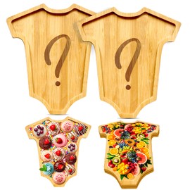 2Pcs Charcuterie Platters Boards Cute Baby Shower Food Trays Wooden Serving Board Trays Gender Reveal Party Charcuterie Platter Bamboo Baby Party Decorative Tray for Food Snack Fruit