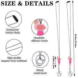 Ornaland 2 Pcs Teacher Lanyard Silicone Beaded Lanyards for ID Badges Detachable Lanyard for Keys for Women(Flamingo)