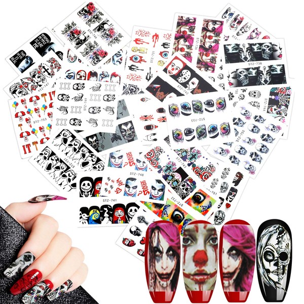 MWOOT 25 Sheets Halloween Nail Stickers Decals Nail Art Stickers Nail Decals for Halloween DIY Nail Art Decoration