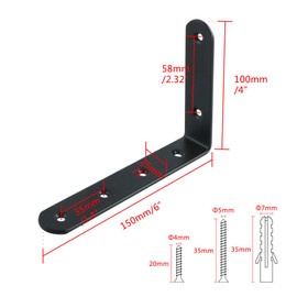 Mooche 4PCS Black Shelf Brackets 150mm, Metal L Bracket for Shelves, Wall Mounted Shelf Supports Brace Heavy Duty for Living Room Kitchen Office