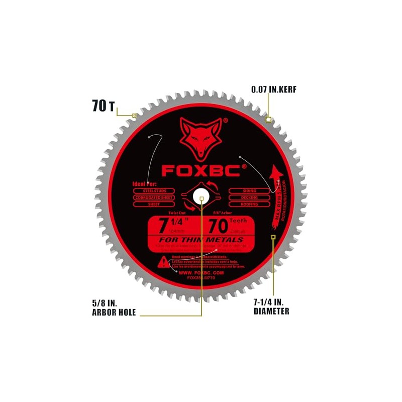 FOXBC 7-1/4 inch Circular Saw Blade Metal and Stainless Steel