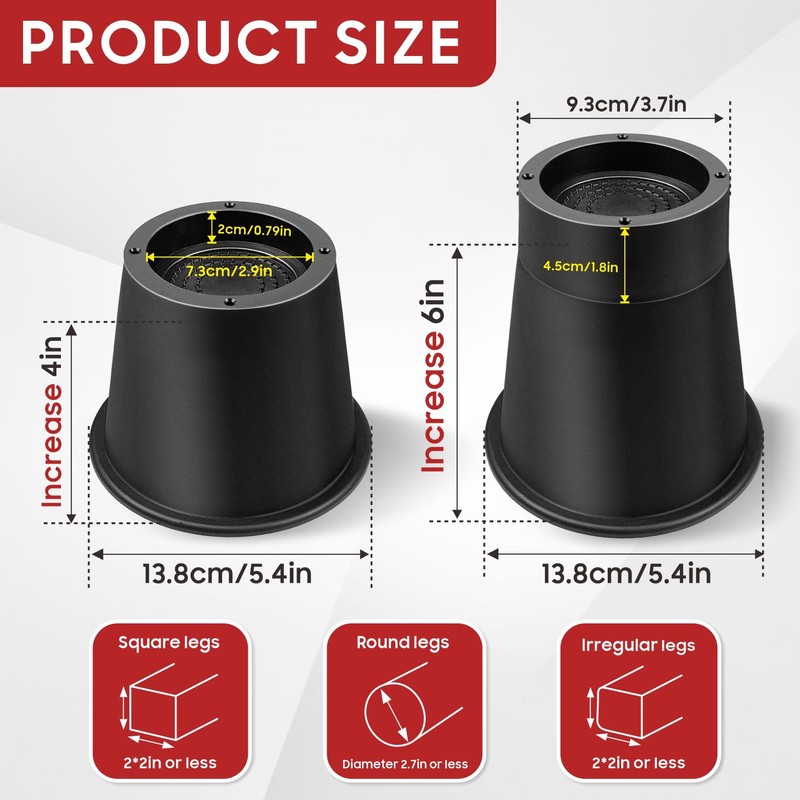 MixDora Bed Risers 4, 6 Inch Stackable Furniture Risers Heavy